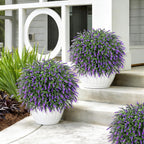 Artificial Plants Bushes for Outdoors, 2 Pack 25.6" Faux Topiary Ball Trees Lavender Plants with Stakes/Spikes for Outside, UV Resistant Fake Greenery for Front Porch, Garden, Yard (Purple, Green )