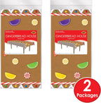Beistle Gingerbread House Tablecovers, 54” x 108”, 2 Pieces – Plastic Table Cloth, Rectangular Tablecloth, Table Covers for Party, Gingerbread Party Supplies, Christmas Decorations
