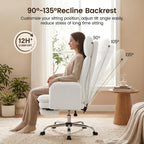 Criss Cross Office Chair with Flip Armrests, Big and Tall Criss Cross Chair with 6.7″ Plush Seat & Footrest, 135° Reclining Cross Legged Office Chair, Sherpa Fleece,White