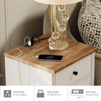 WAMPAT White End Table with Charging Station, Nightstand with Power Outlets & USB Ports, Modern Side Table with Drawer and Storage Cabinet for Bedroom (2PCS)