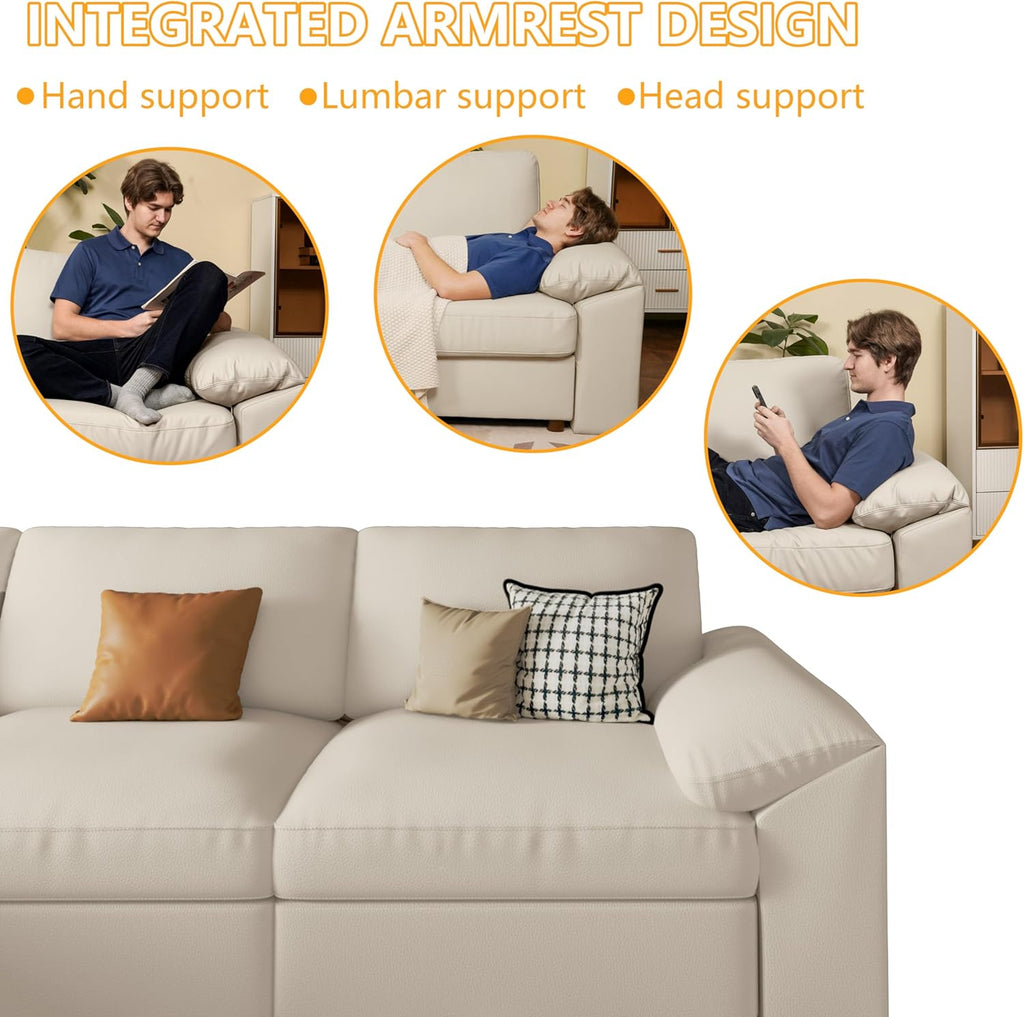 EASE MOOSE Oversized Modular Sectional Sofa,Leather Sectional Couch with Wide Deep Seat,Scratch Resistant Faux Leather Material,L Shaped Sofa for Big Spaces,Beige