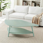 Small Coffee Table with Storage,Unique Leaf Handcrafted Marquetry,Mid Century Modern Oval Wooden Coffee Table,Natural Oak Veneer,Solid Wood Legs,for Living Room,Apartment(Sage Green)