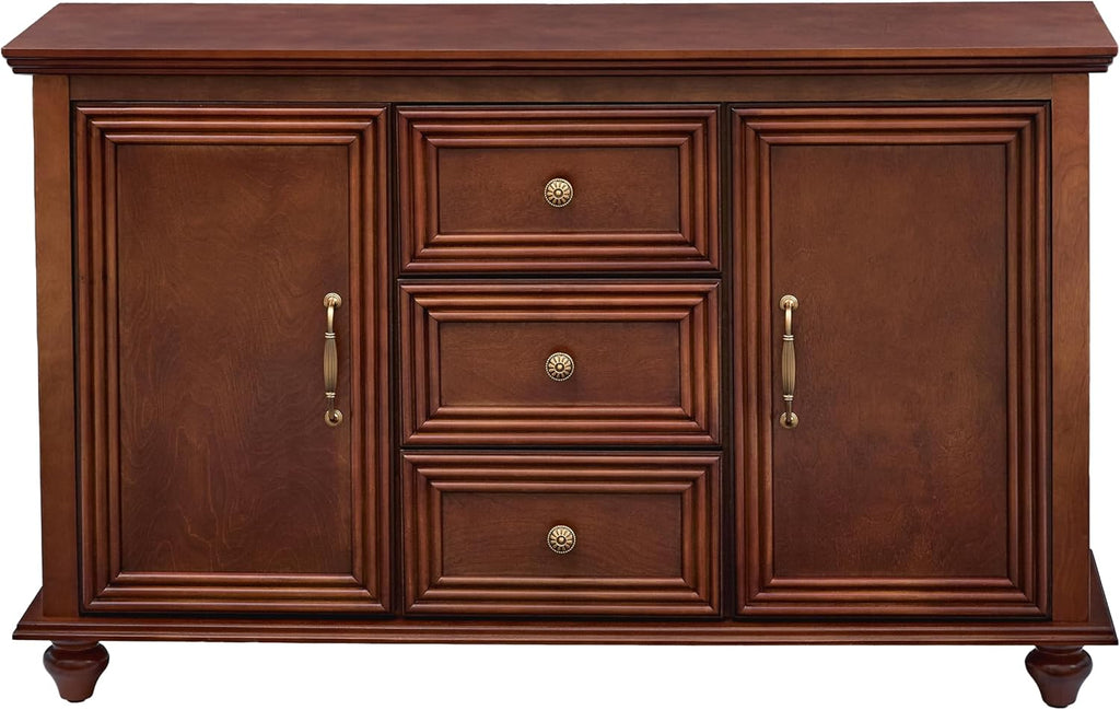 LKTART 47" Wood Sideboard Buffet Cabinet with Storage,Traditional Media Console with 2 Doors & 3 Drawers,Adjustable Shelves Credenza with Solid Wood Legs for Kitchen,Living Room,Walnut