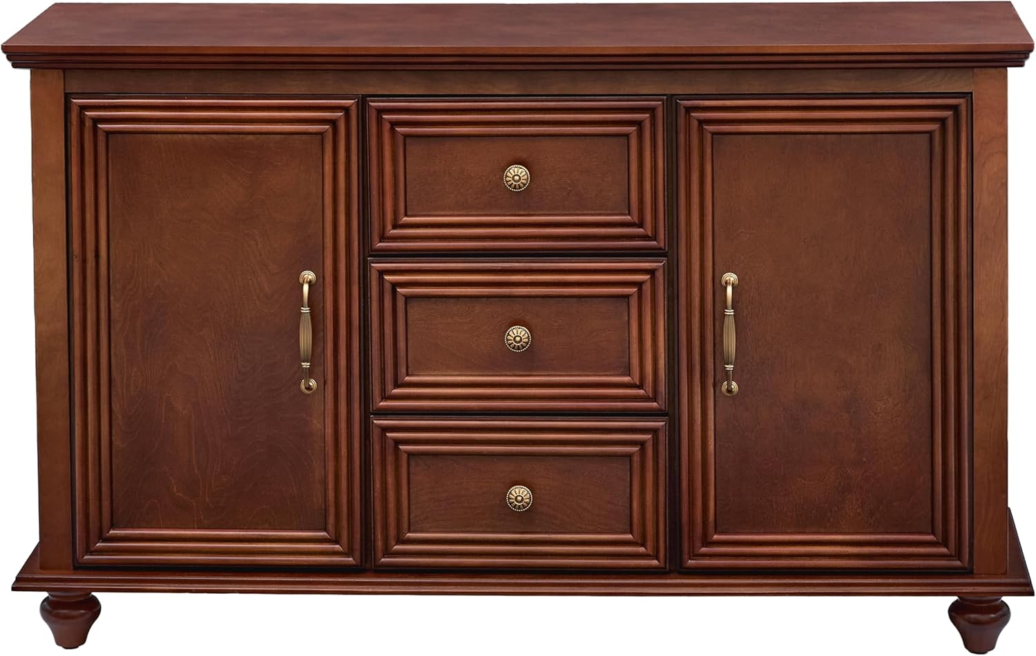 LKTART 47" Wood Sideboard Buffet Cabinet with Storage,Traditional Media Console with 2 Doors & 3 Drawers,Adjustable Shelves Credenza with Solid Wood Legs for Kitchen,Living Room,Walnut