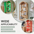 IFGET 72" Arched Glass Display Cabinet, Modern Curio Cabinet with 20 Color Lights, 4-Tier Display Case Shelf with Brightness/Speed Adjustable for Living Room, Dining Room, Study Room-Natural