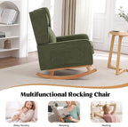 HCHAIRH Nursery Rocking Chairs, Rocking Chair Nursery for Mom Nursery Rocker with High Backrest and Solid Wood Legs, Modern Wingback Accent Rocking Chair for Reading Living Room Bedroom Green