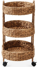 Best Choice Products 3-Tier Round Rolling Nursery Caddy w/Wheels, Handwoven Utility Cart, Storage Organization for Bathroom, Craft Room, Laundry Room - Chestnut