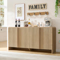 AMERLIFE 63" Fluted Sideboard Buffet Cabinet with Storage, Modern Credenza Console with 4 Doors & Adjustable Shelves, Wood Coffee Bar for Kitchen, Living Room, Hallway, Natural Oak
