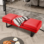 Furmax Waiting Room Chairs Faux Leather Office Guest Chair, 59.6 Inches Conference Room Chairs 3 Seats Upholstered Reception Bench, Lobby Furniture for Salon and Shop, Red