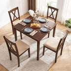 Giantex Dining Table Set for 4, Square Kitchen Table Set w/Rubber Wood Frame, 4 Upholstered Chairs w/X-Shaped Backrest, Space-Saving Dinette Set for Small Space, Dining Room, Breakfast Nook