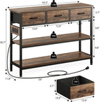 2 Pack Entryway Table with Outlets, 3 Fabric Drawers, 43in | 43.3"W x 11.8"D entry table with 2 outlets, 2 USB ports, swappable plug side, adjustable feet and anti-tip kit.