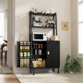 kepptory 58" Kitchen Baker's Rack with Storage, Microwave & Toaster Oven Stand, Freestanding Coffee Bar Station with Wine Glass Holder & Side Storage Shelves, Black