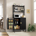kepptory 58" Kitchen Baker's Rack with Storage, Microwave & Toaster Oven Stand, Freestanding Coffee Bar Station with Wine Glass Holder & Side Storage Shelves, Black