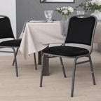 BizChair Stacking Banquet Chair in Black Vinyl - Silver Vein Frame