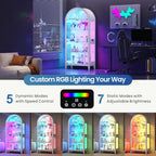 WOOVIVS Glass Display Cabinet with RGB Lights, 69" Tall Curio Cabinet with Rebound Tempered Glass Door, 5-Tier Adjustable Display Case for Living Room (White)