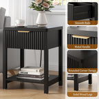 Fultyle Night Stand with Drawer, Mid Century Nightstand with Storage, Modern Fluted Bedside Table Bedroom Living Room for Small Space, Office, Black