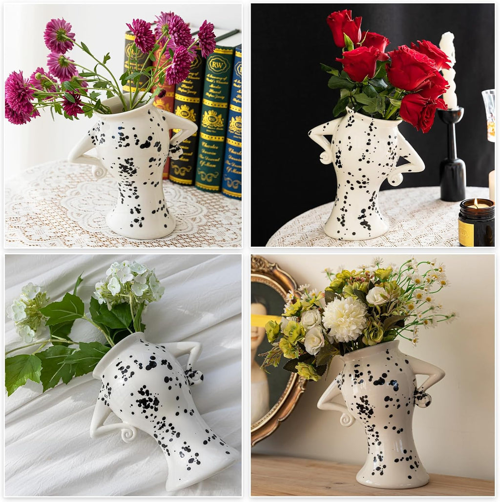 COTYNI Ceramic Vase with Attitude, Unique Flower Vase for Home Decor, Sassy Decorative Vase for Flowers, Cute Boho Vase for Bookshelf Decor, Vintage Quirky Electic Funky Decor for Living Room