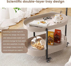 Oval Mobile Side Table with Lockable Wheels,Modern 2-Tier Storage Bedside Table,End Table for Living Room, Bedroom, Small Space,Easy Assembly