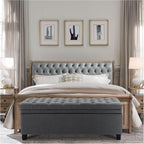 51" Storage Ottoman for Bedroom & Living Room, End of Bed Bench with Black Wooden Legs, Linen Upholstered Tufted Ottoman, Entryway Storage Bench,Dark Grey