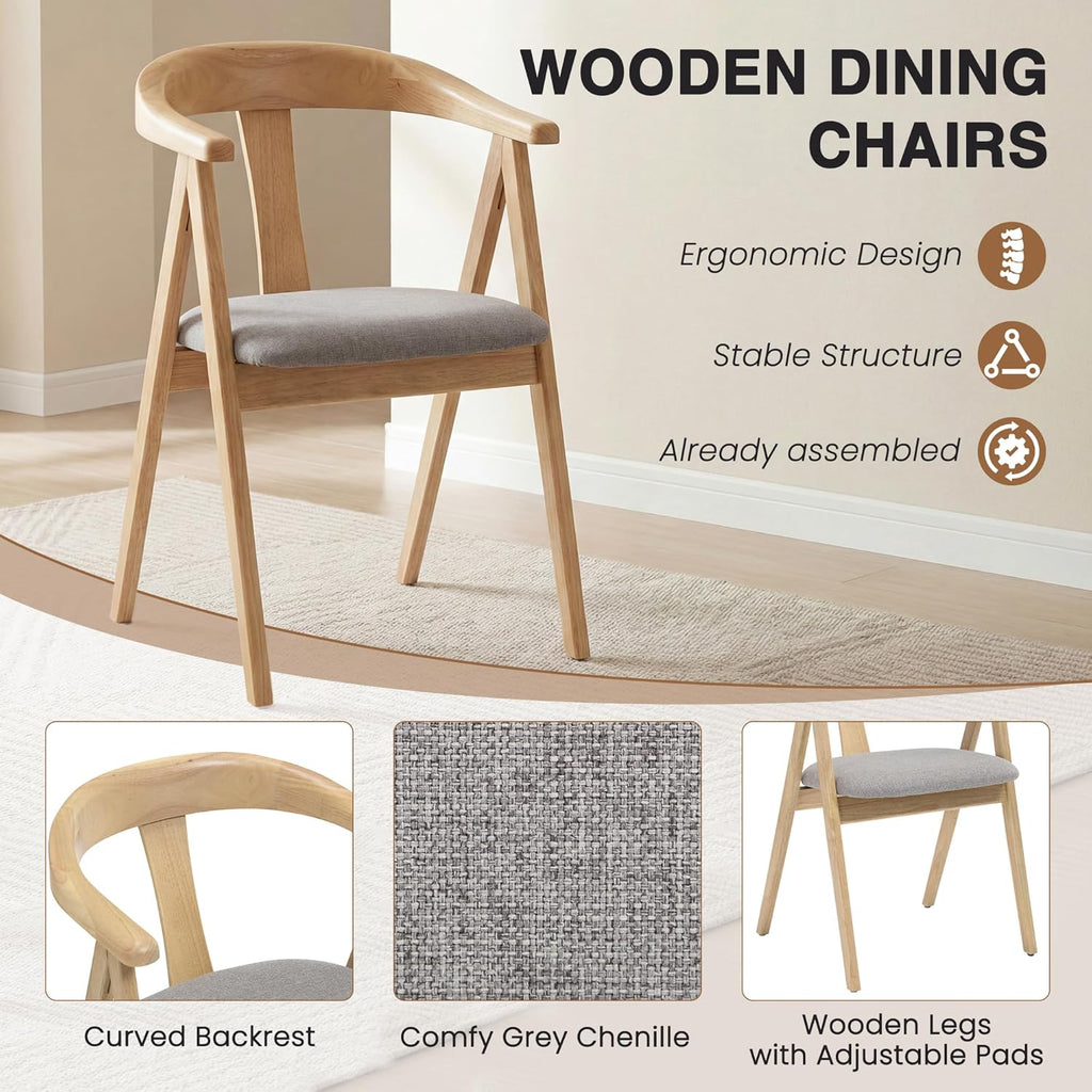 HNY Wooden Folding Chair with Cushion Set of 2, Chenille Foldable Dining Chairs Lightweight Folding Event Chair, Portable Space-Saving Accent Chair for Kitchen Dining Living Room Small Spaces, Grey