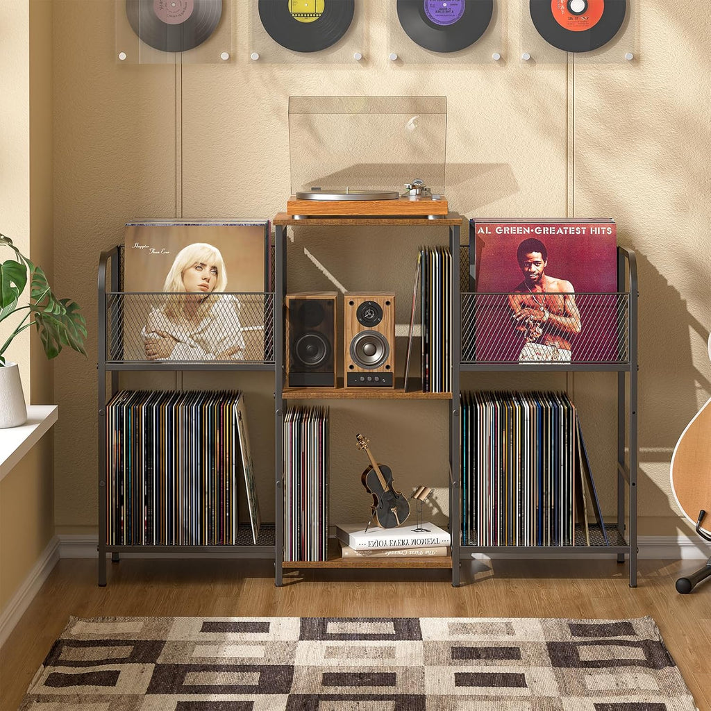 3IngSeagulls Record Player Stand with Vinyl Storage, Record Storage for 350+ Albums, Tuntable Stand with Record Holder for Living Room, Record Holder Vinyl Display Shelf
