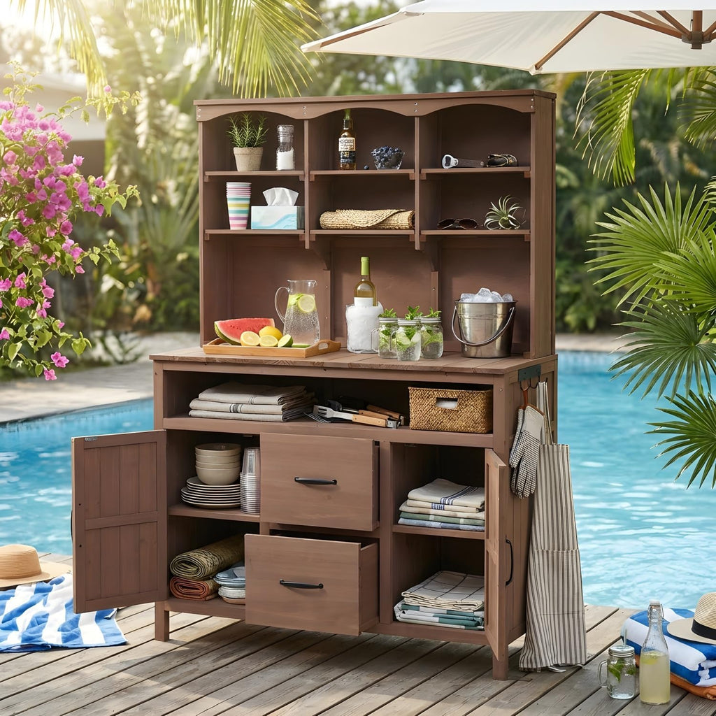 Large Fir Wood Potting Bench with Storage