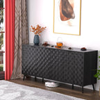 63" Fluted Sideboard Buffet Cabinet with Storage, Diamond Shaped Relief Storage Cabinet with 4 Doors and Adjustable Shelves for Living Room, Entryway, Hallway (Black)