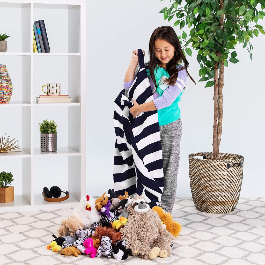 Posh Stuffable Kids Stuffed Animal Storage Bean Bag Chair Cover - Childrens Toy Organizer, Large 38" - Canvas Stripes Blue and White