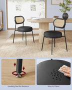 VASAGLE Dining Chairs, Set of 2 Accent Chair for Dining Room Kitchen, with Boho PE Rattan Back, Synthetic Leather Upholstery, Ink Black ULDC160B02