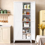 75.3" Tall Kitchen Pantry Storage Cabinet with 5 Adjustable Shelves, Metal Panty Cabinet with Doors, X-Shaped Embossed Panels, Heavy Duty Steel Storage Organizer for Home, Required Assembly