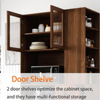 Farmhouse Kitchen Pantry Cabinet, 70.87" Tall Freestanding Cupboard with Multi-Tier Storage Rack and Microwave Stand for Kitchen, Dining Room, Walnut
