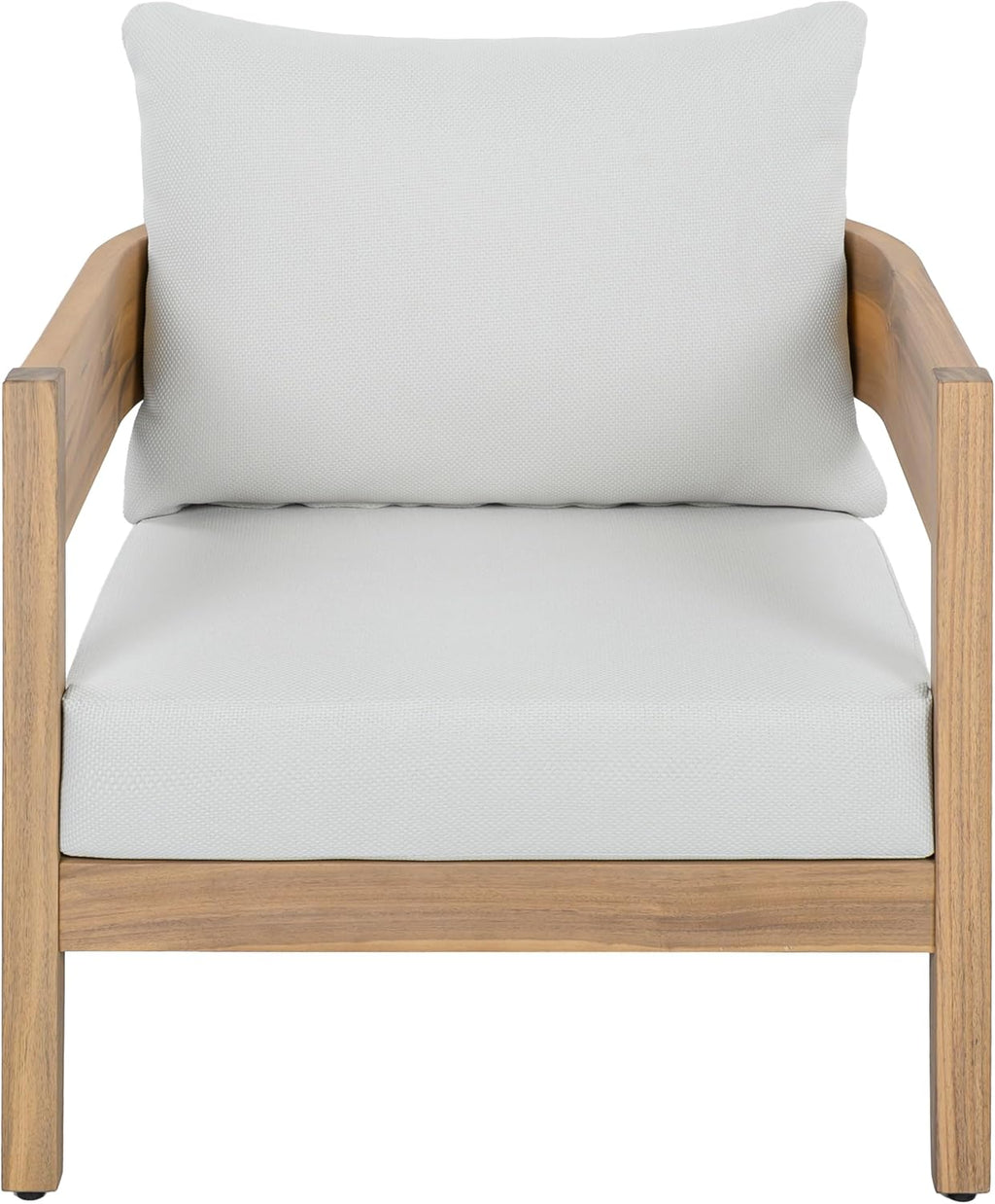 SAFAVIEH Outdoor - Theo Armchair Set of 2 - Oak & Ivory - Solid Wood with Cushion - Mid-Century Slatted Frame Design - Ideal for Patio, Deck, Porch, Backyard, 15" Seat Height (PAT7087B-SET2)