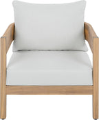 SAFAVIEH Outdoor - Theo Armchair Set of 2 - Oak & Ivory - Solid Wood with Cushion - Mid-Century Slatted Frame Design - Ideal for Patio, Deck, Porch, Backyard, 15" Seat Height (PAT7087B-SET2)