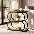 LITTLE TREE Narrow Side Table, 3-Tier Skinny Wooden End Table for Living Room, Slim Metal Nightstand for Small Space, Couch, Bedside, Home Office, Rustic Brown