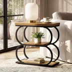 LITTLE TREE Narrow Side Table, 3-Tier Skinny Wooden End Table for Living Room, Slim Metal Nightstand for Small Space, Couch, Bedside, Home Office, Rustic Brown