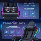 Furmax Gaming Chair with RGB LED Lights, Video Game Chair with Footrest and Massage Lumbar Support, High Back Reclining Computer Chair with Headrest, Swivel Seat Gamer Chair (LED Black)