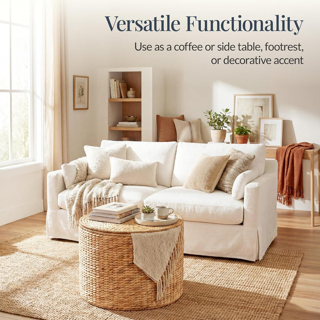 Best Choice Products Large Round Storage Ottoman W/Lid, Handwoven Water Hyacinth Footstool, Accent Stool, Side Table, Storage Container, Plant Stand For Living Room, Office, or Bedroom - Natural