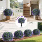 Yangrass Artificial Lavender Topiary Ball Trees with Ground Spike, Set of 2 UV Resistant Artificial Shrubs, Fake Evergreen Artificial Plant Bush for Indoor Outdoor Front Porch Garden