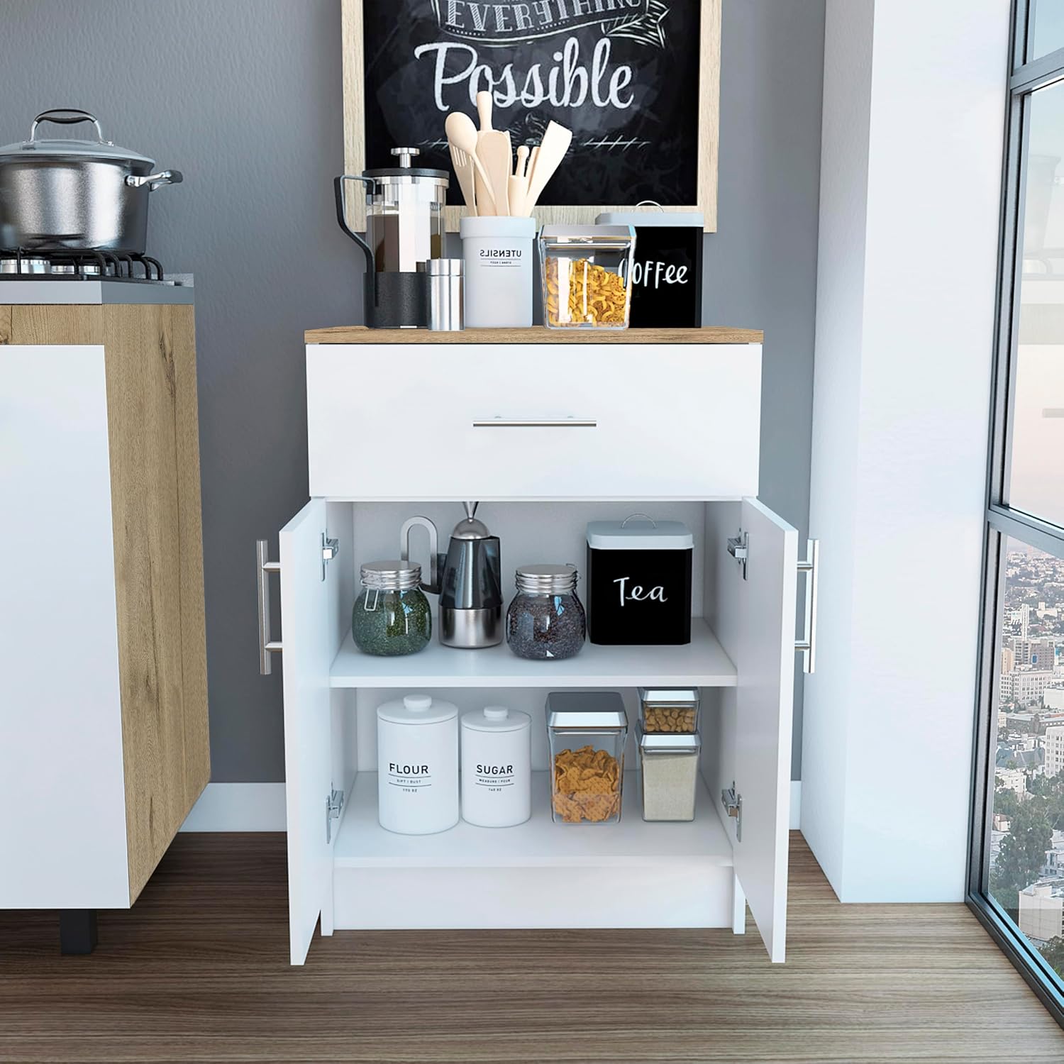 Oxford Pantry Cabinet, Kitchen Storage Solution for Utensils, Food & Dishes - Wall Storage, Adjustable Shelves, Compact Design
