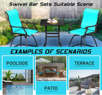 LEVELEVE Patio Bar Set 2pcs Swivel Bar Stools Outdoor Bistro Textilene Furniture Stability All-Weather Set (3, Lake Blue Padded)