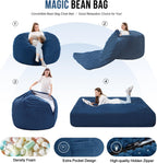 Homguava Chenille Bean Bag Bed, Convertible Bean Bag Chairs from Lazy Sofa Chair to Floor Mattress Bed, 3 in 1 Giant Bean Bag Chair for Adults with Filler for Living Room Machine Washable(Queen,Blue)