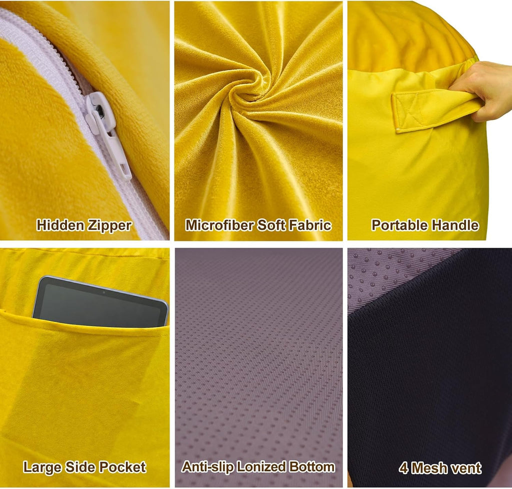 Bean Bag Chair and Sensory Crash Pad for Kids, Convertible Beanbag Folds from Lazy Chair to Floor Sensory Crash Pad, Children Lazy Sofa Chairs with Memory Foam Filling, Machine Washable, Yellow