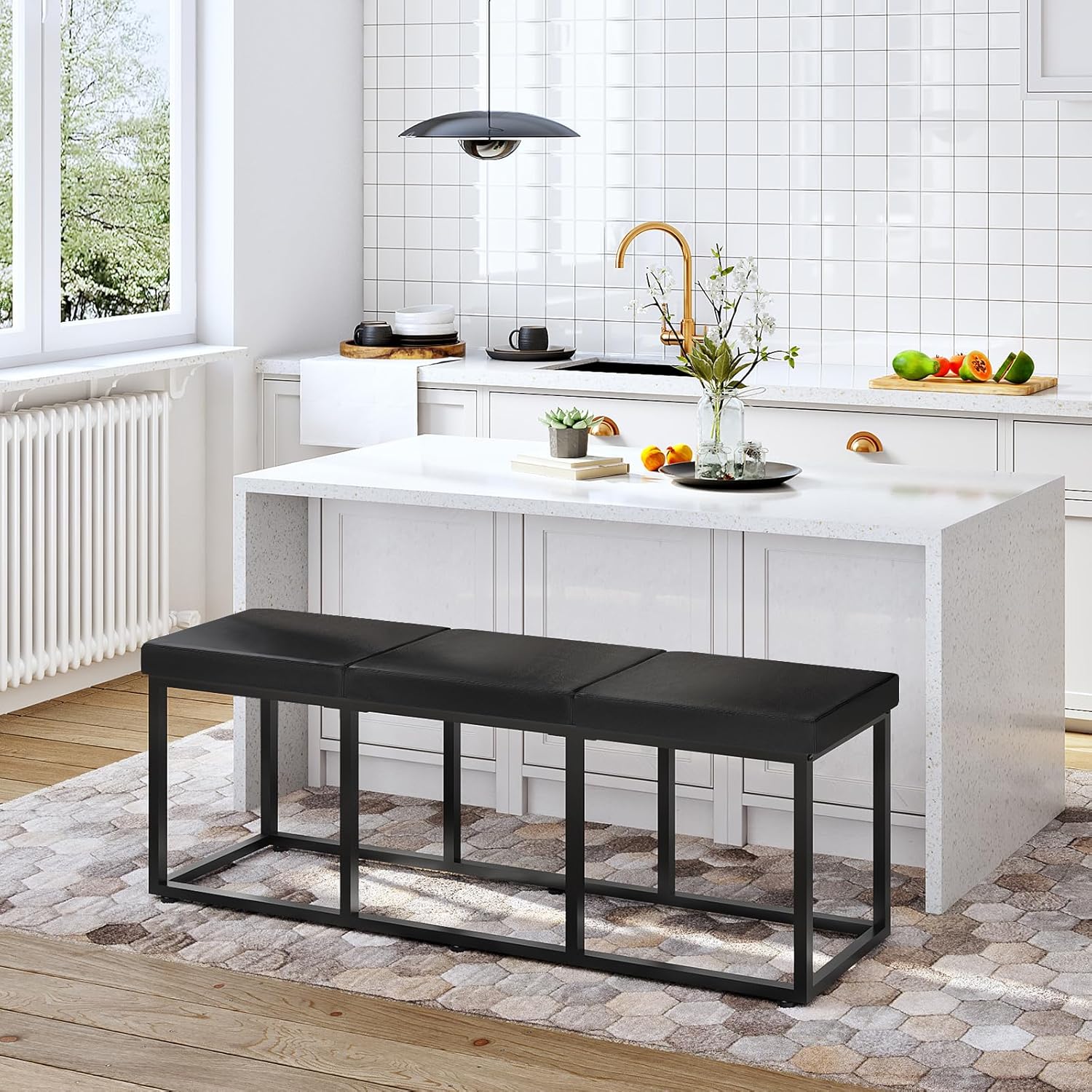 HOOBRO Dining Bench, Dining Room Bench with PU Leather Upholstered Seat, for Kitchen, Living Room, Hallway, Kitchen, Entryway, Bedroom, Black BB46CD01