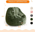 MAXYOYO Kids Bean Bag Chair, Comfy Bean Bag Sofa with Back Support, Faux Fur Cute Chair for Boys and Girls, Stuffed Floor Sofa for Nursery, Bedroom, Green