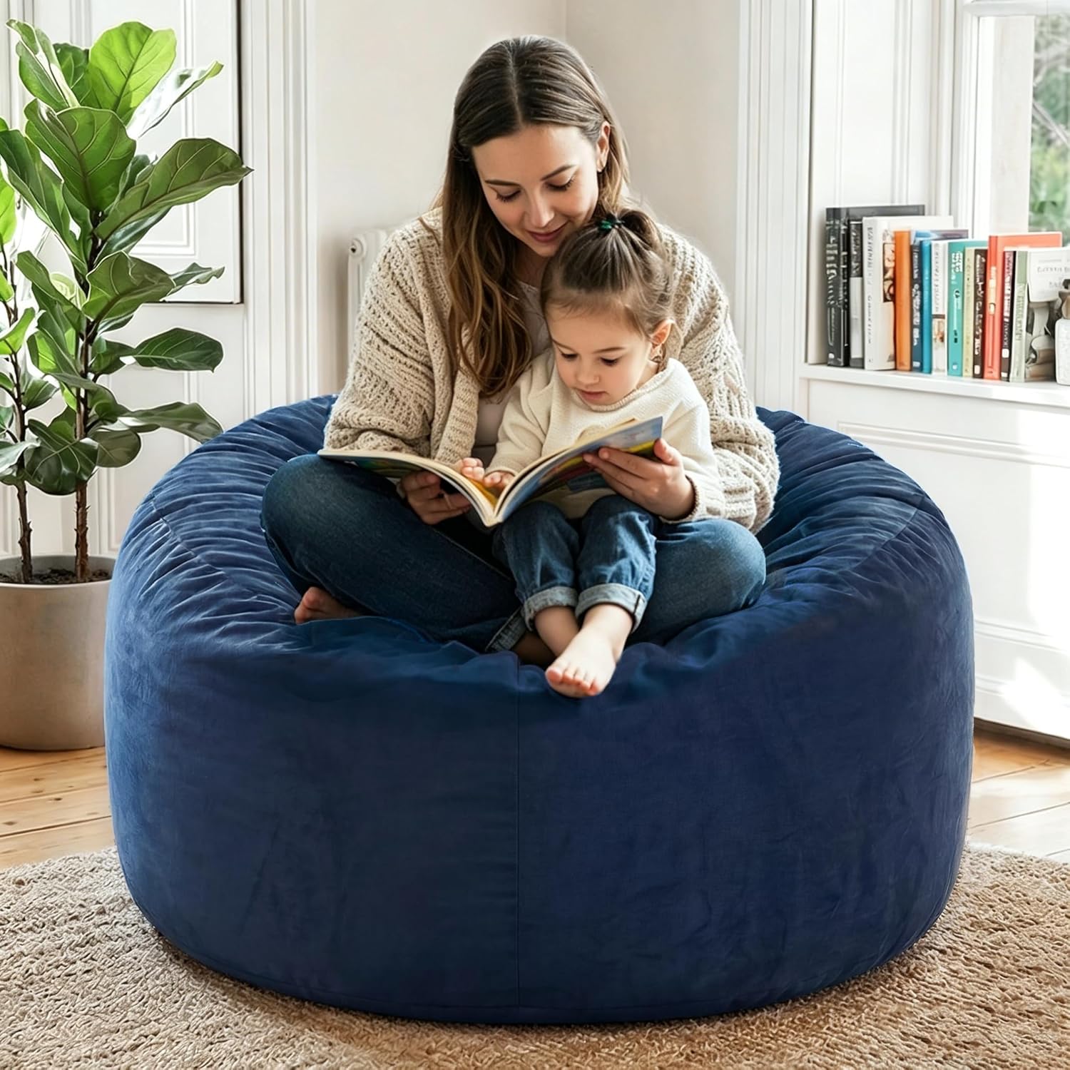 YuppieLife Large Foam Filled Bean Bag Chairs for Kids Teenagers Adults Living Room Gaming Relaxing 4F Machine Washable Lazy Sofa（Blue