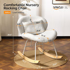 VINGLI 25.6" Extra Wide Criss Cross Nursery Rocking Chair,Cute Curved 115° Reclining Armless Glider,Teddy Small Rocker w/Pillow & Solid Wood for Indoor,Bedroom, Living Room,Teddy Fleece,White