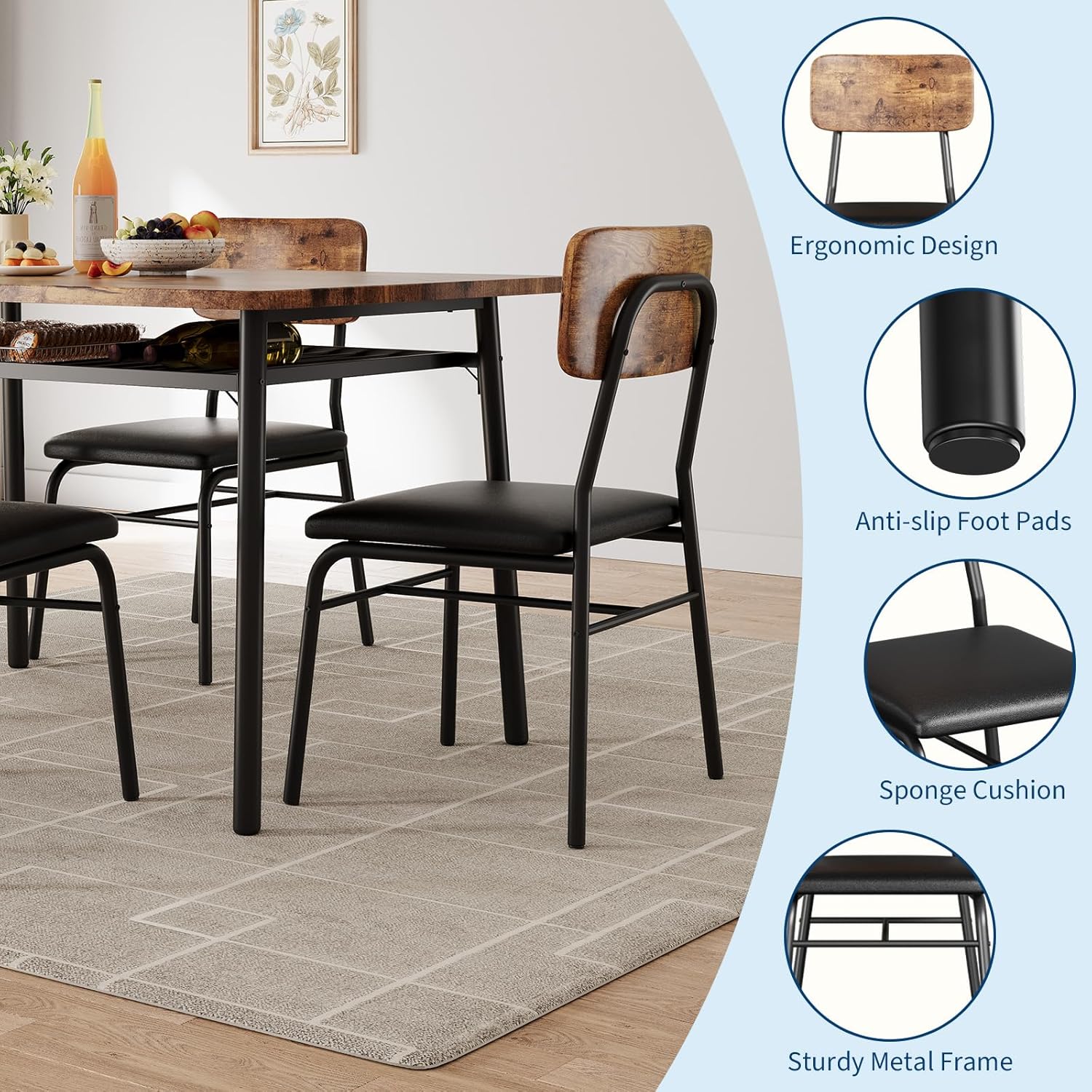 IDEALHOUSE Small Dining Table Set for 2, 3-Piece Dining Set with Storage Rack, Wood Kitchen Table with Upholstered Chairs, Square Table Set with Metal Legs Support, for Dining Room, Living Room, Brown