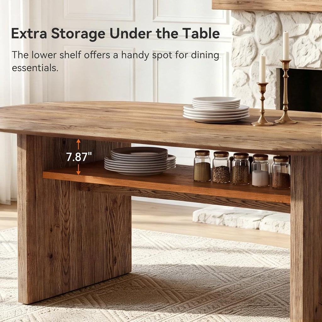 63" Oval Dining Table for 6, Farmhouse Solid Wood Kitchen Table with Storage for Dining Room, Living Room, Natural Wood