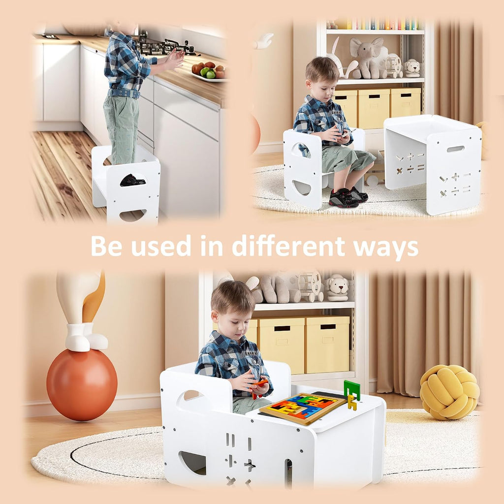 Montessori Weaning Table and Chair Set, 2 In 1 Toddler Desk and Chair Set, Wooden Kids Table and Chairs with Chalkboard, Height-Adjustable Children's Table and Chairs, Table for Toddlers 1-3