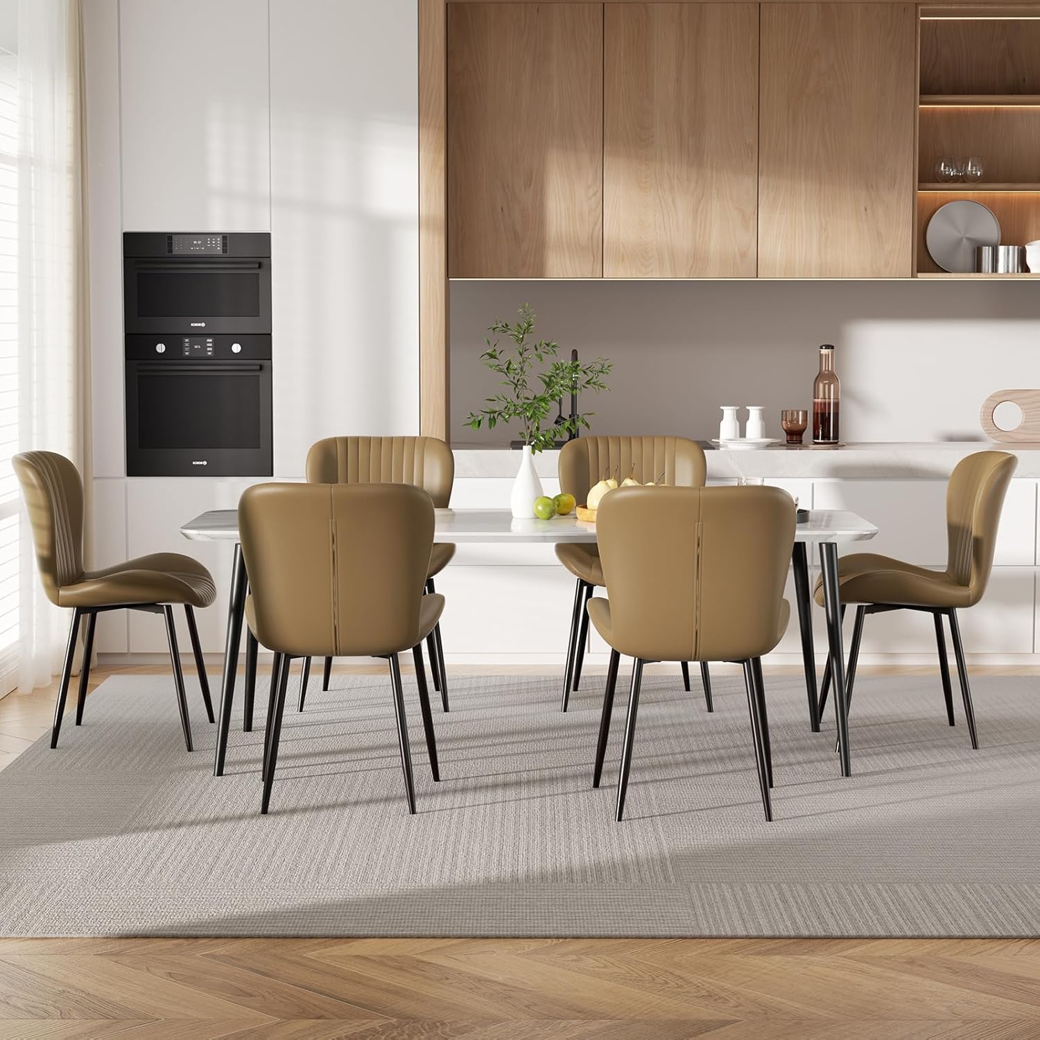 Dining Chairs Set of 4, Modern Upholstered Pu Leather Kitchen Side Chairs Dining Room Chairs Comfy Backrest, Brown